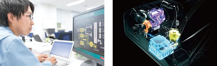 システム構成を検討するイメージ画像とモーターのイメージ画像