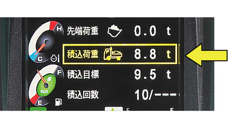 積込み目標に近づくとブザーと黄色枠表示