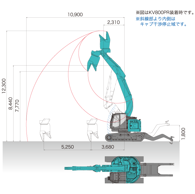 SK235SRD 自動車解体機 作動範囲図