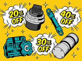 「20% OFF」「30% OFF」「40% OFF」など、新品とのパーツの価格差を示したイメージイラストです。