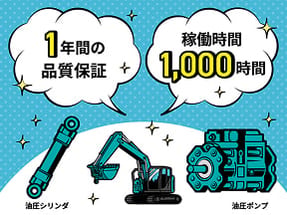 「1年間の品質保証」「稼働時間1,000時間」と記された保証内容の図解です。