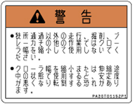 操作上の注意を記した警告ラベル
