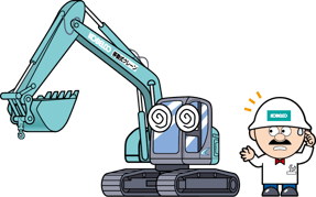 クレーンの不調をイメージしたイラスト。