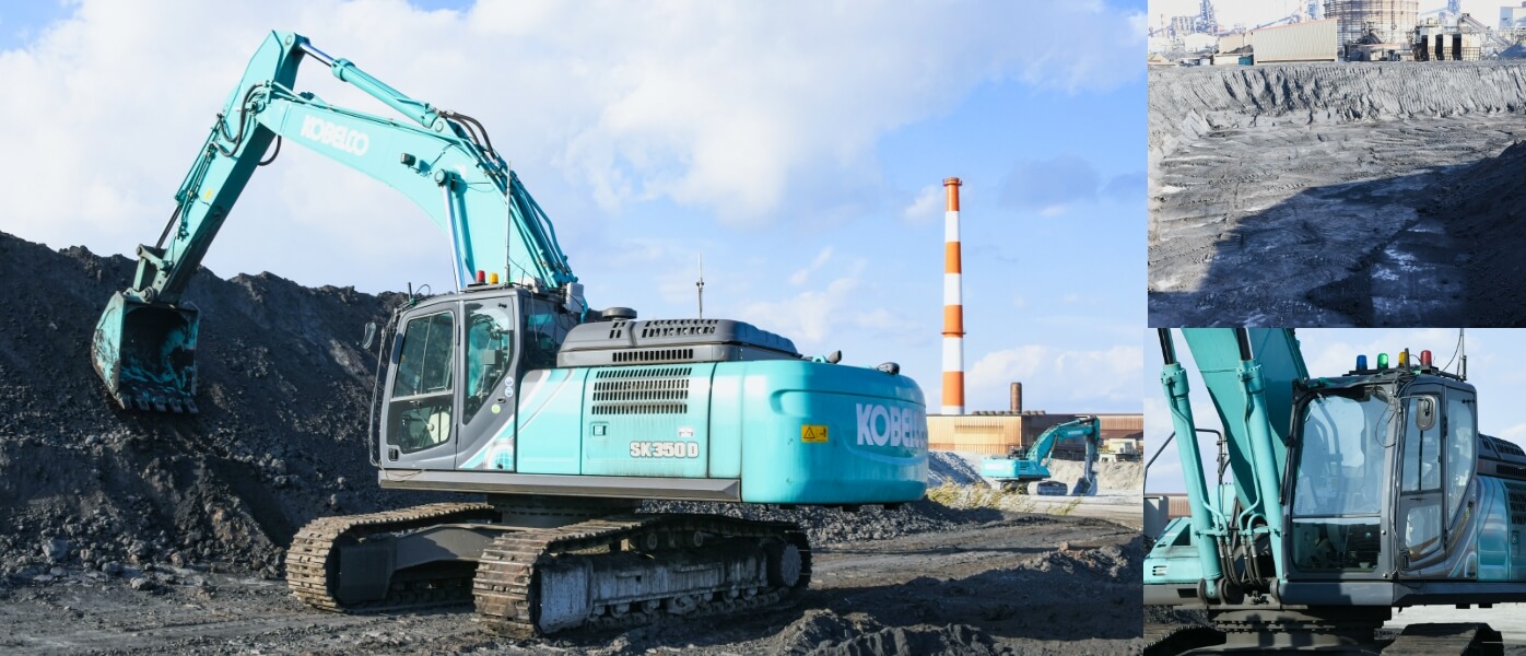 遠隔操作されるコベルコ建機製重機