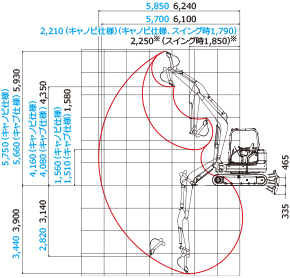 SK45SR-6 作動範囲図